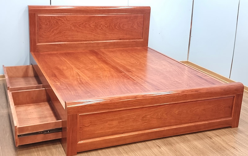 Giường ngủ có ngăn kéo gỗ hương đá
