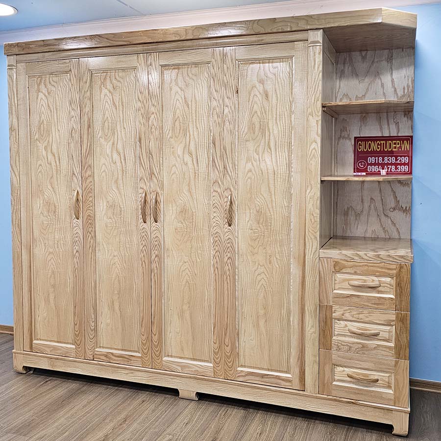 Tủ Quần Áo Gỗ Sồi Hiện Đại 4 Cánh Góc Trang Trí