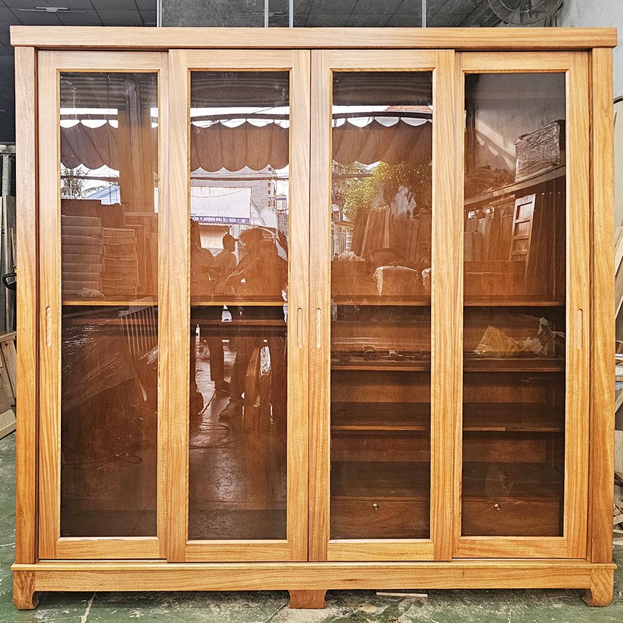 Tủ Quần Áo Cửa Lùa Cánh Kính Gỗ Gõ Đỏ