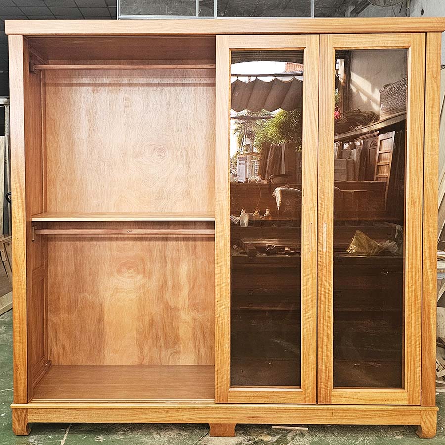 Tủ Quần Áo Cửa Lùa Cánh Kính Gỗ Gõ Đỏ