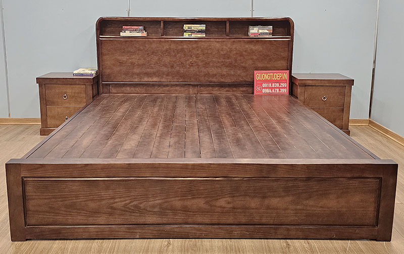 Giường Ngủ Có Tủ Đầu Giường Màu Gỗ Óc Chó