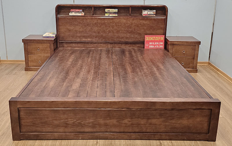Giường Ngủ Có Tủ Đầu Giường Màu Gỗ Óc Chó