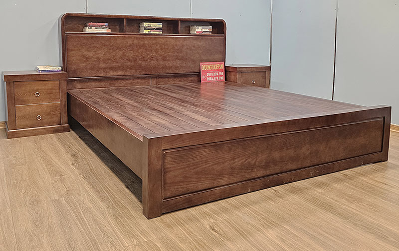 Giường Ngủ Có Tủ Đầu Giường Màu Gỗ Óc Chó