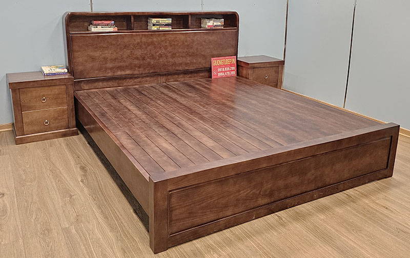 Giường Ngủ Có Tủ Đầu Giường Màu Gỗ Óc Chó