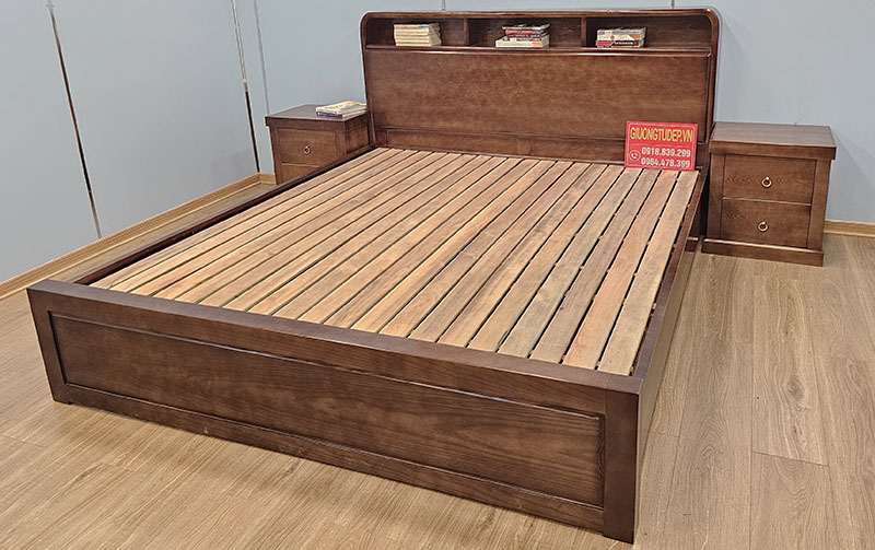 Giường Ngủ Có Tủ Đầu Giường Màu Gỗ Óc Chó