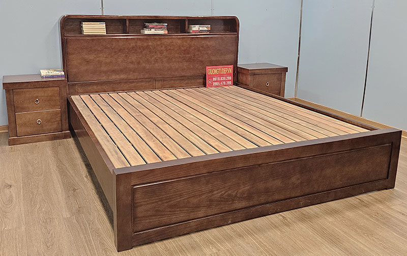 Giường Ngủ Có Tủ Đầu Giường Màu Gỗ Óc Chó