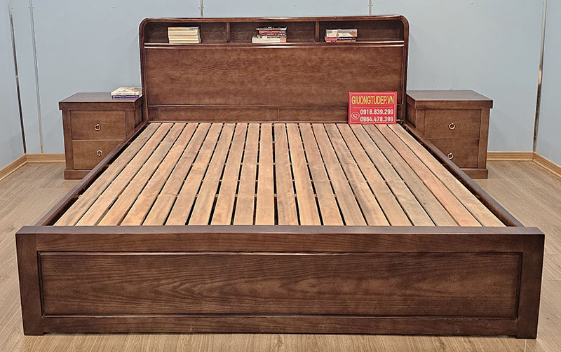 Giường Ngủ Có Tủ Đầu Giường Màu Gỗ Óc Chó