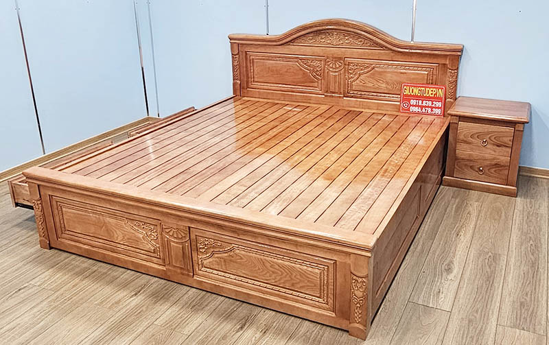 Giường Ngủ Gỗ Sồi Nữ Hoàng Có Ngăn Kéo