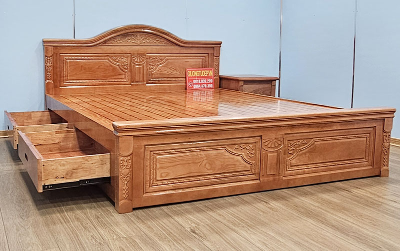 Giường Ngủ Gỗ Sồi Nữ Hoàng Có Ngăn Kéo