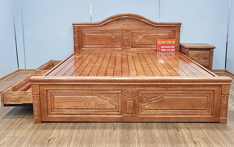 Giường Ngủ Gỗ Sồi Nữ Hoàng Có Ngăn Kéo