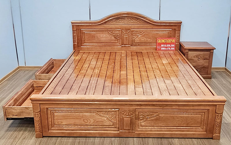 Giường Ngủ Gỗ Sồi Nữ Hoàng Có Ngăn Kéo