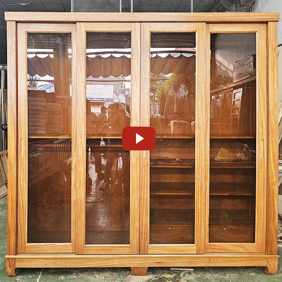 Tủ Quần Áo Cửa Lùa Cánh Kính Gỗ Gõ Đỏ
