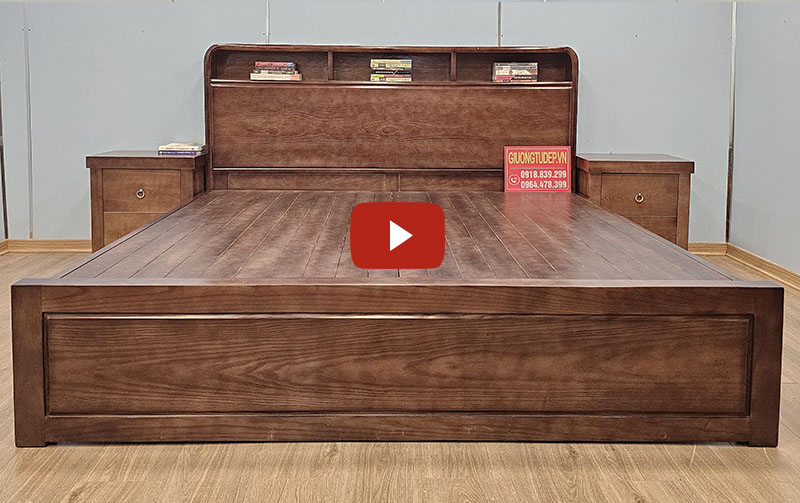 Giường Ngủ Có Tủ Đầu Giường Màu Gỗ Óc Chó