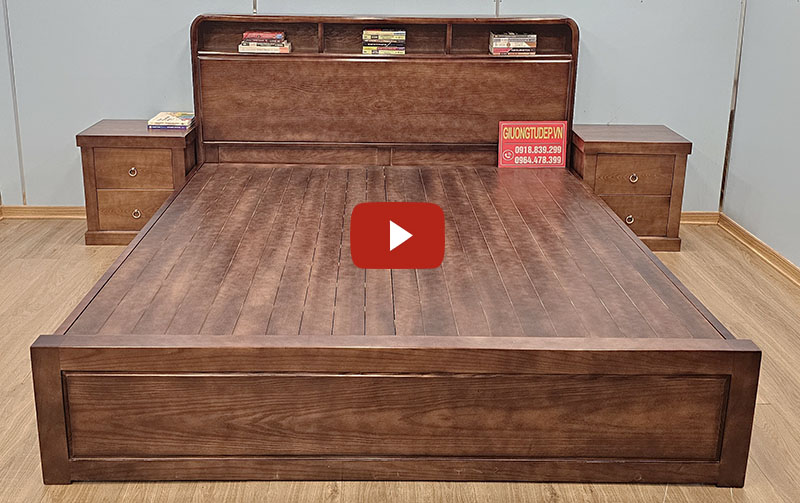 Giường Ngủ Đa Năng Màu Gỗ Óc Chó Có Tủ Đầu Giường