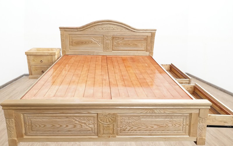 Giường ngủ gỗ sồi ngăn kéo GS109